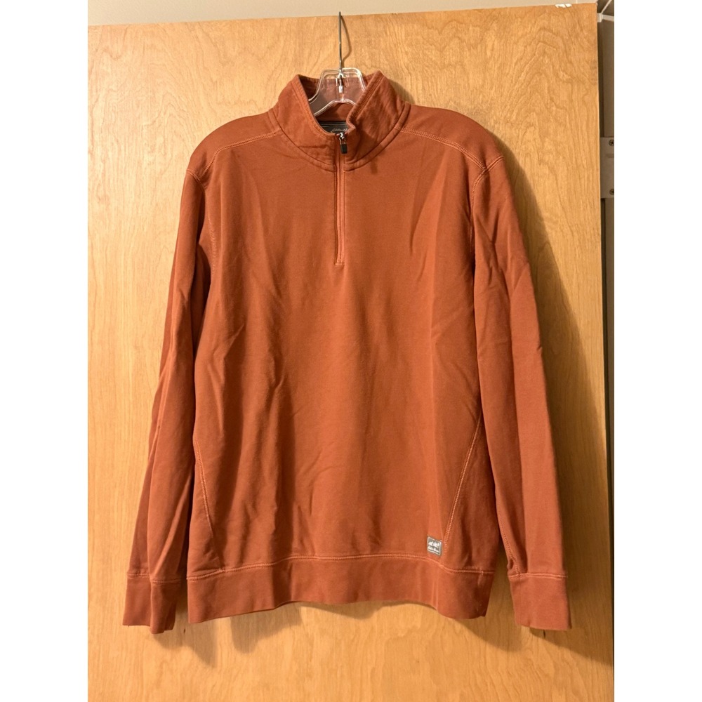 Eddie Bauer Quarter Zip Pullover Mens M Rust Orange Mock Neck Cotton Sweatshirt